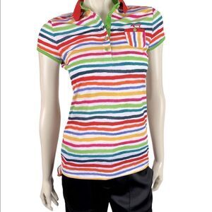 Highly Desired Louis Castel Striped Golf Polo with Ruching on Sides Worn Once
